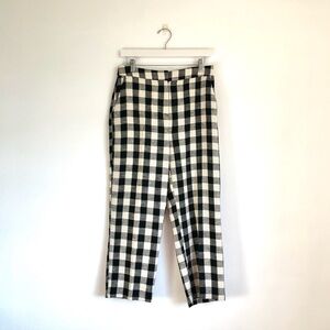 NWT Zara Black / Cream Woven Gingham Plaid Cropped Trouser Pants Size Medium
